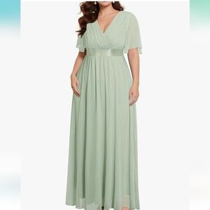 NWT Flycurvy Plus Size Elegant Mint Green Maxi Dress
